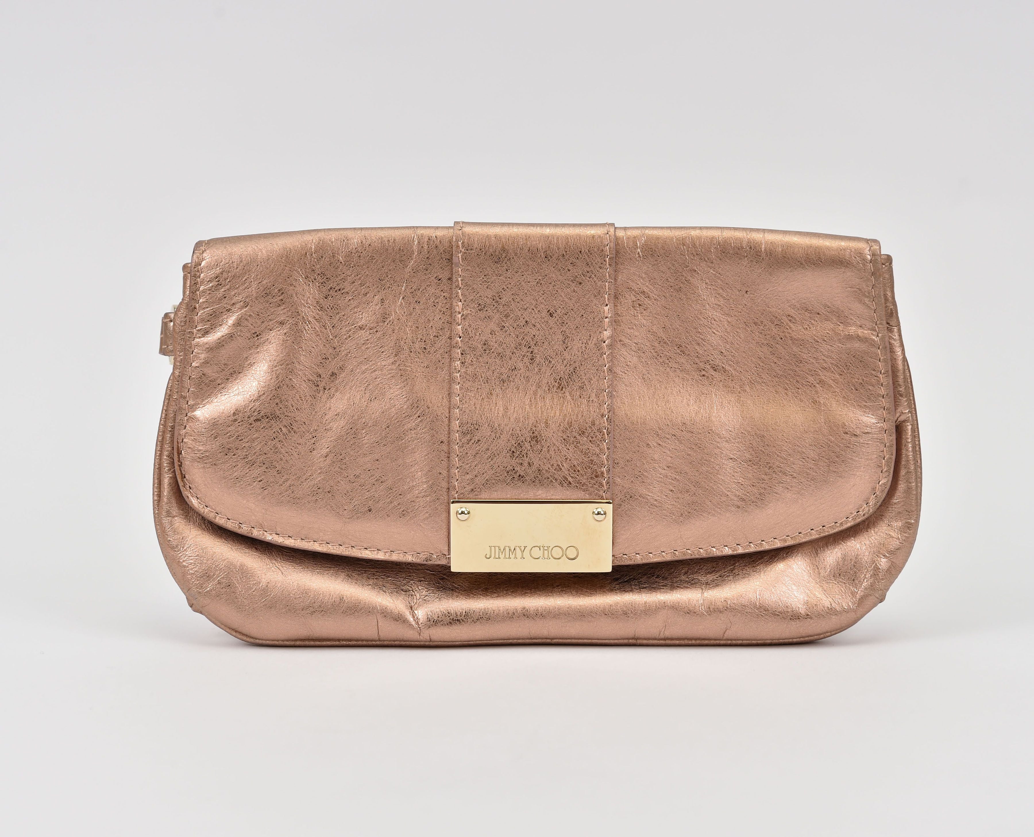 Jimmy Choo Metallic Leather Fold-Over Clutch (Zoe/Averie-style wristlet) - Image 1