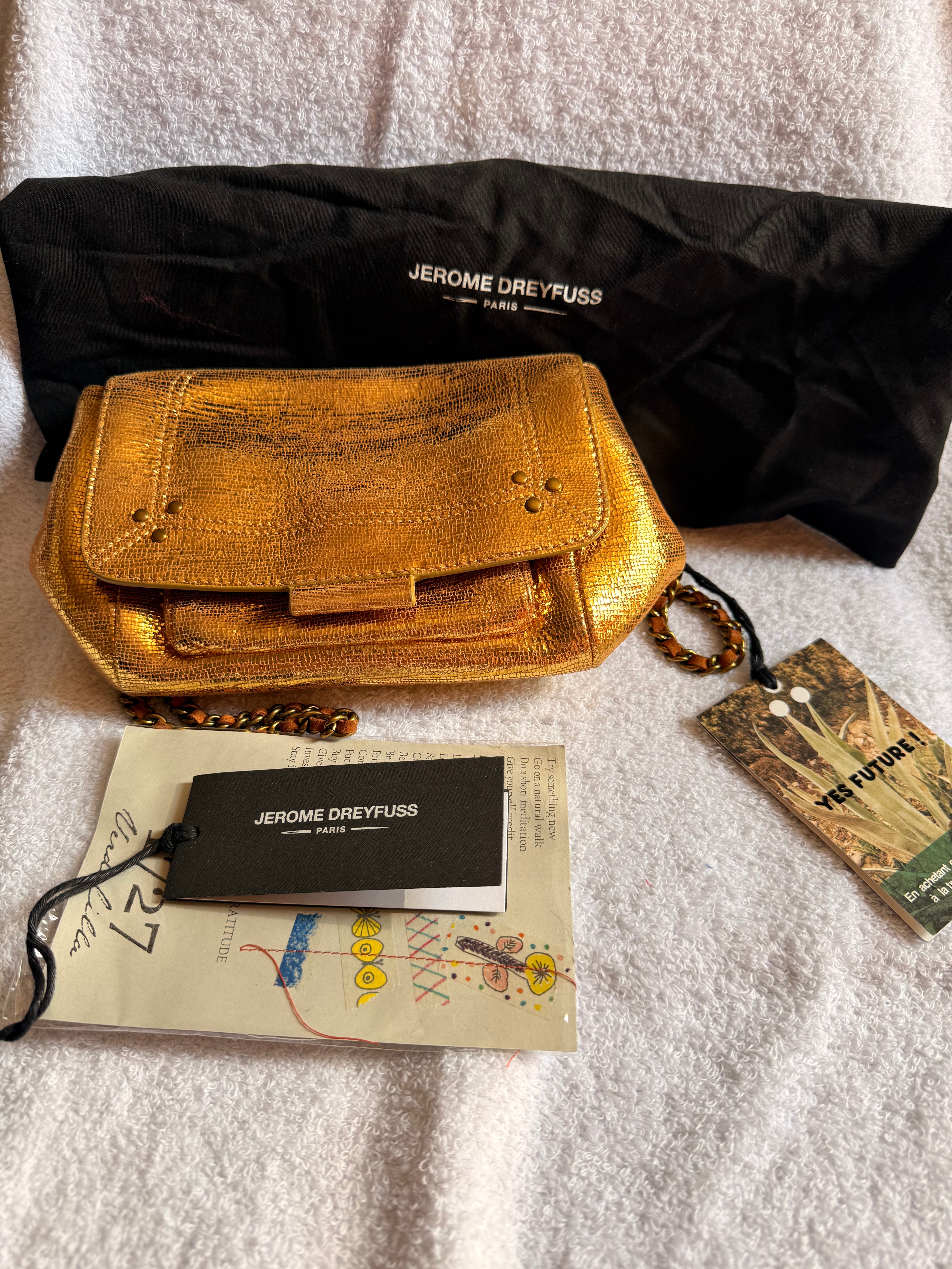 Jérôme Dreyfuss Bobi Gold Metallic Lizard-Embossed Leather Crossbody Bag - New with Tags
