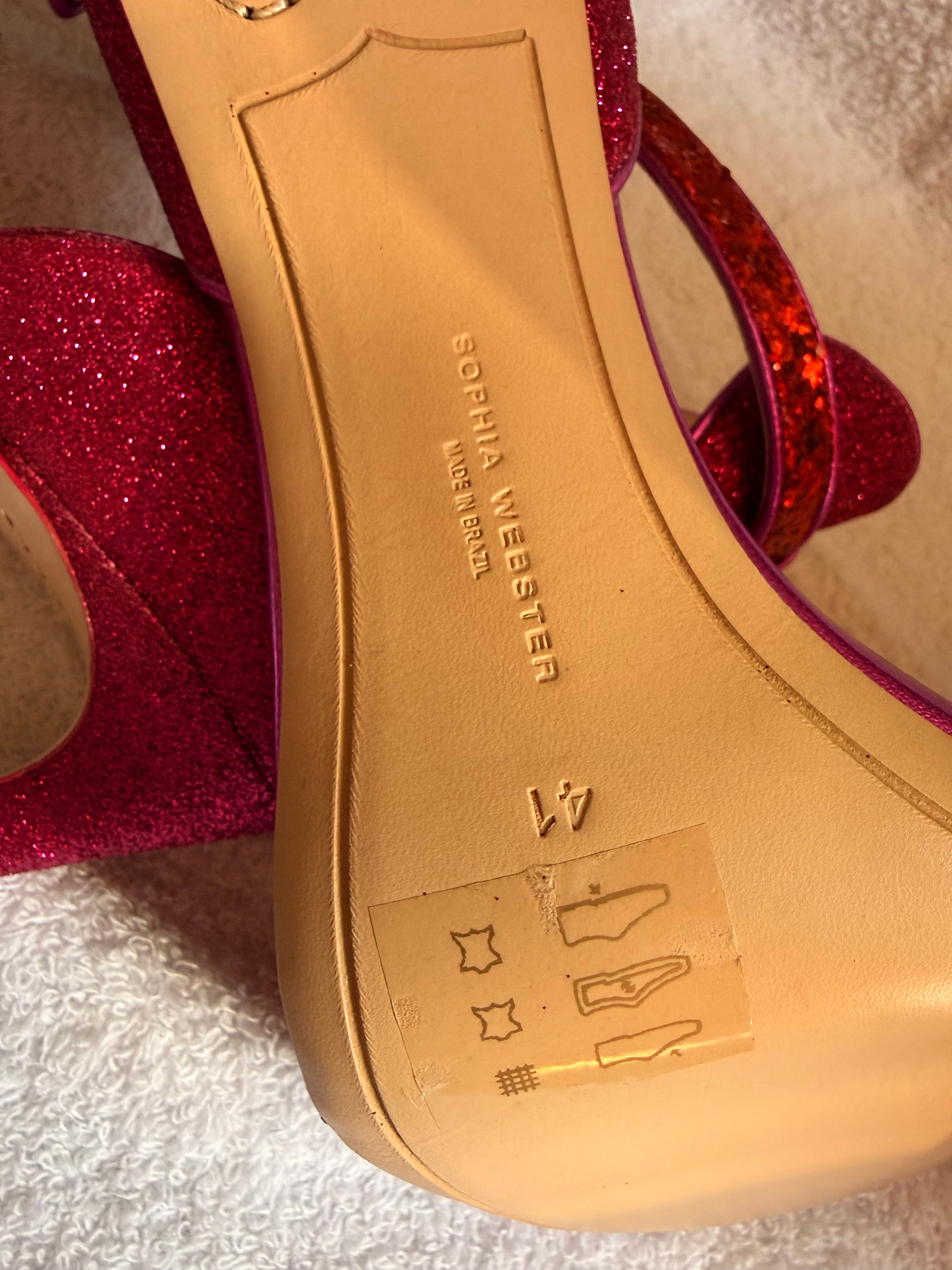 Sophia Webster Fuchsia Pink Glitter Ankle-Strap Heeled Sandals - Excellent Unworn Condition, Boxed
