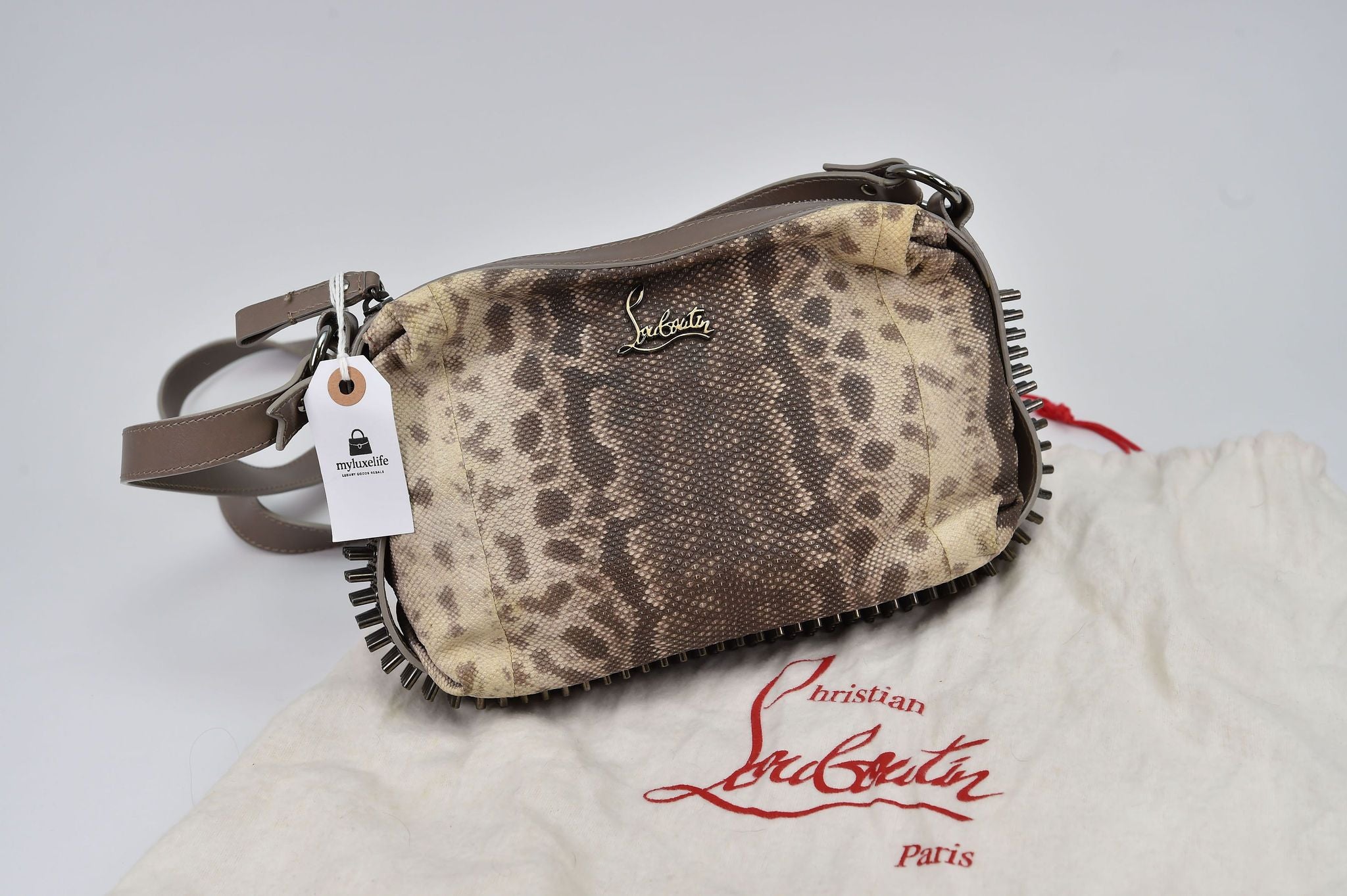Christian Louboutin Loubiposh Spiked Crossbody Bag (python-embossed) - Image 7