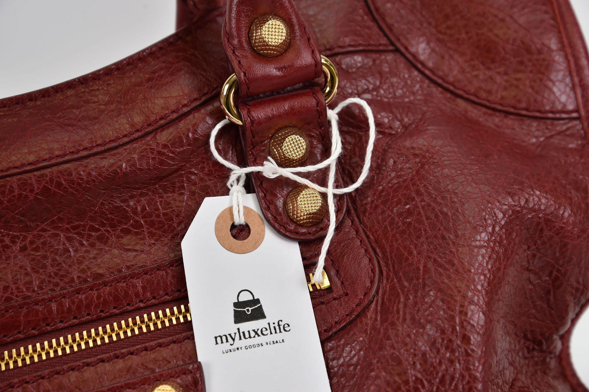 Pristine Balenciaga City Bag in Burgundy leather with gold hardware