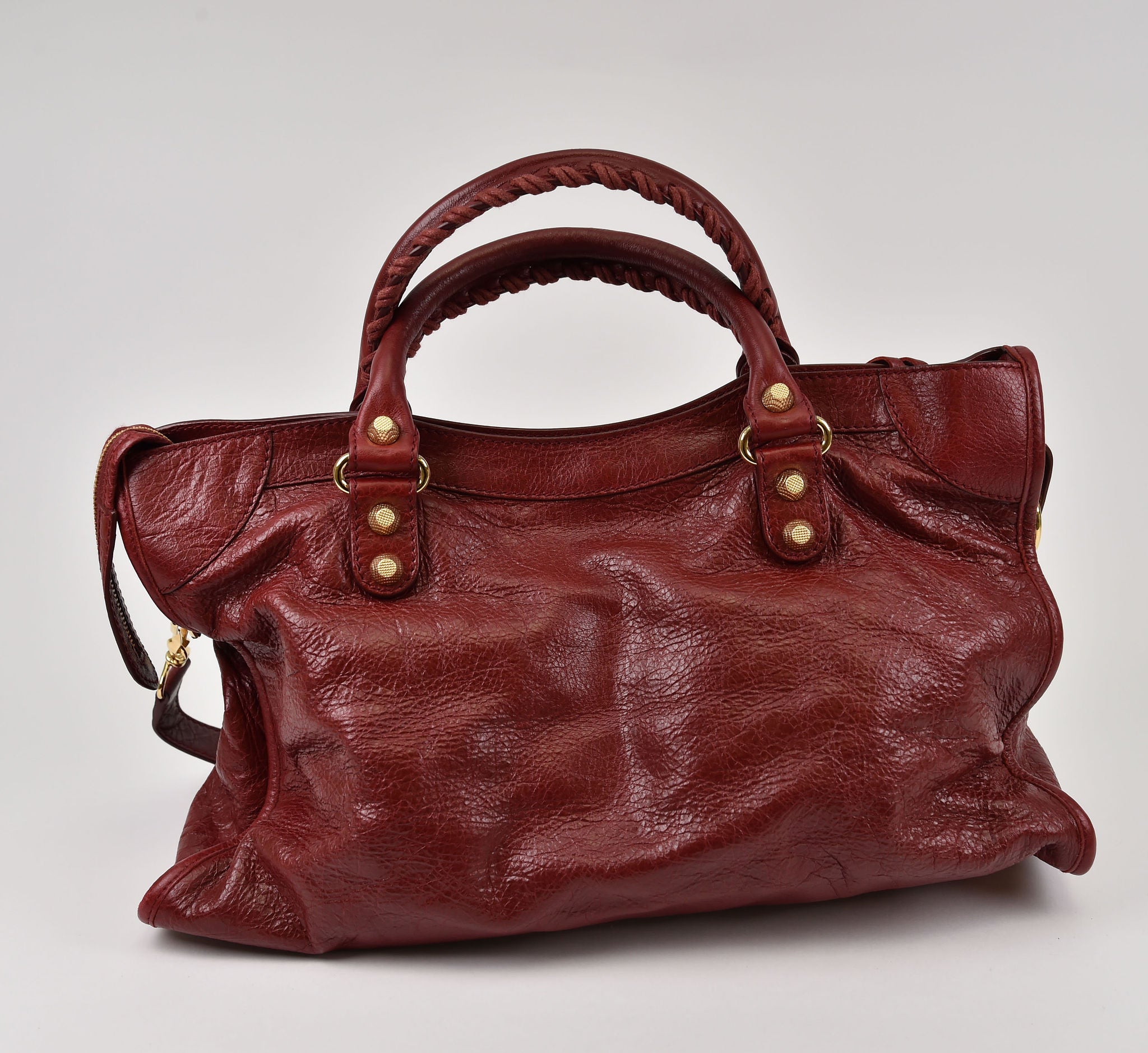 Pristine Balenciaga City Bag in Burgundy leather with gold hardware