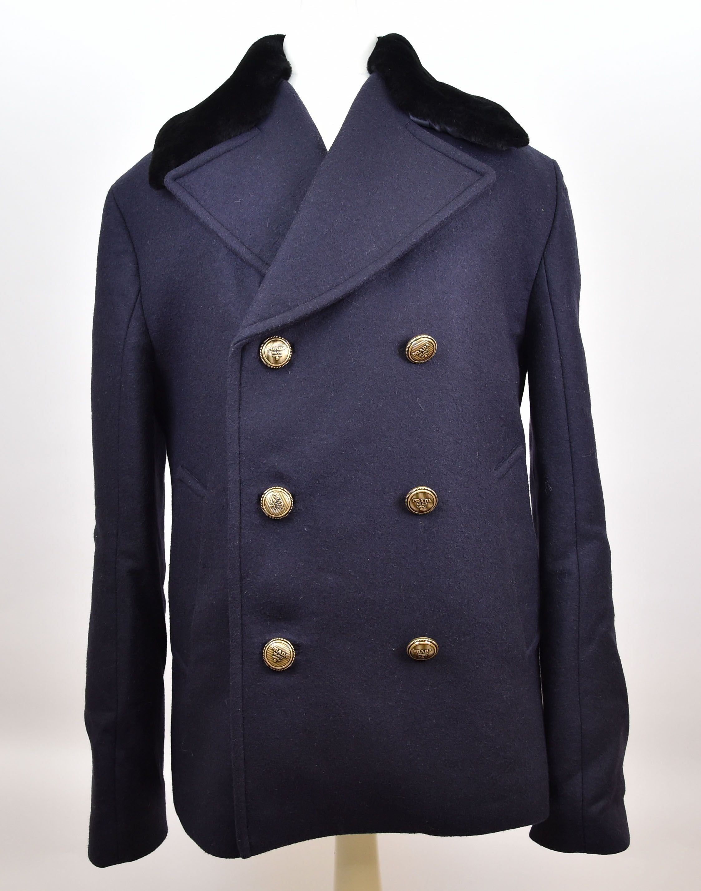 Prada Double-Breasted Peacoat with Fur Collar - Image 1