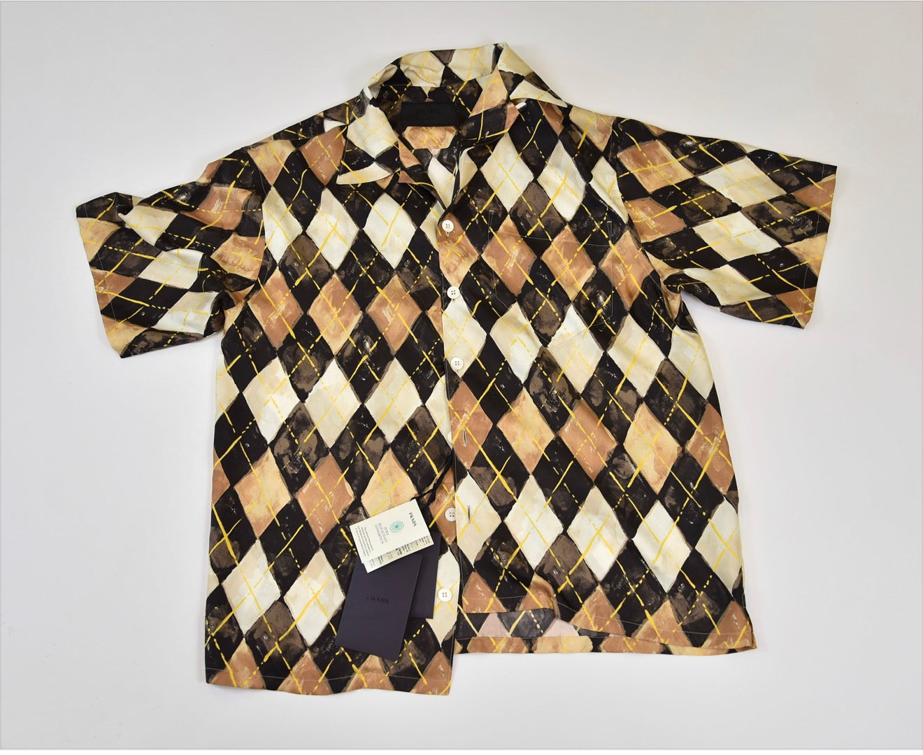 Short sleeved argyle pattern Prada silk shirt - unworn M