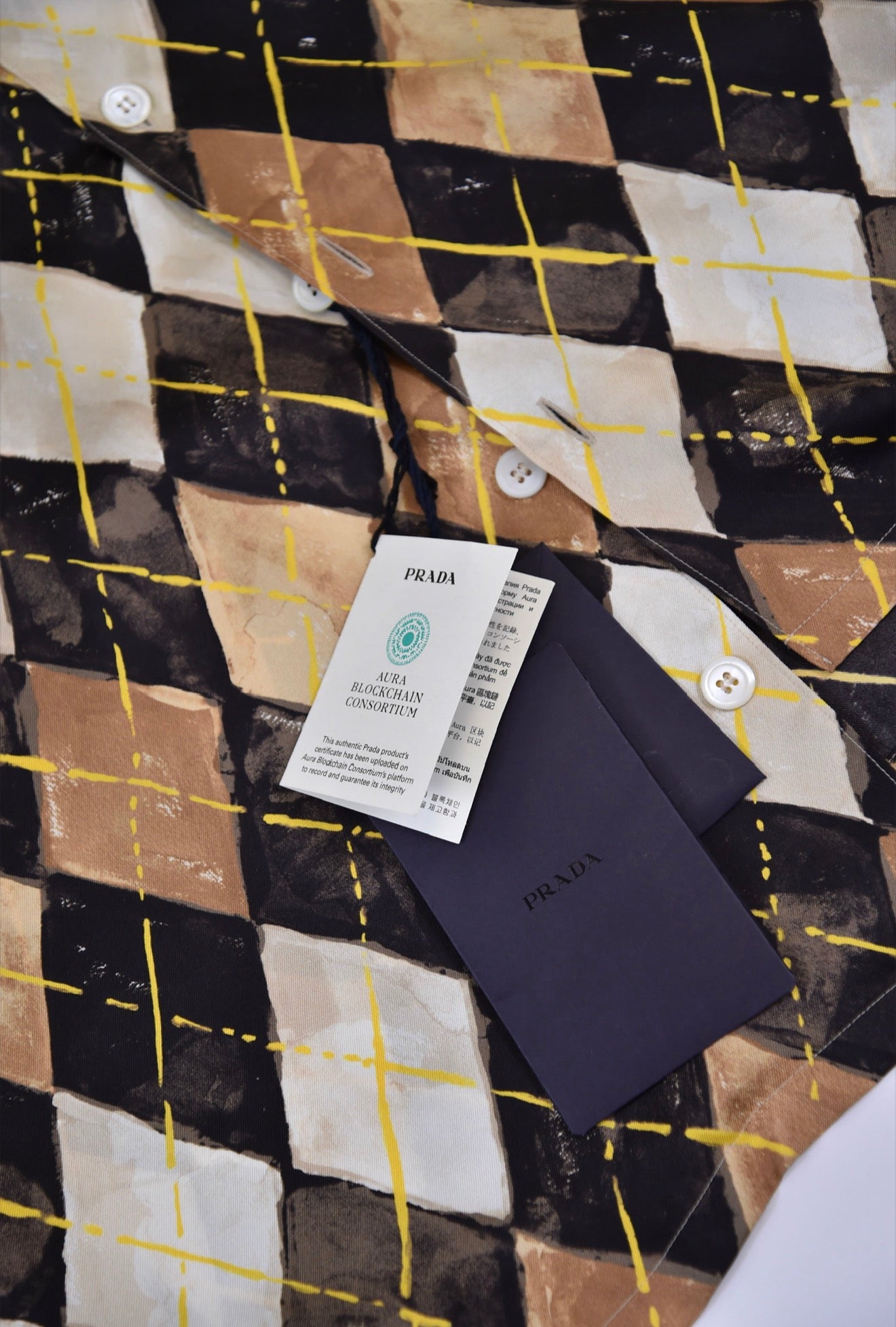 Short sleeved argyle pattern Prada silk shirt - unworn M