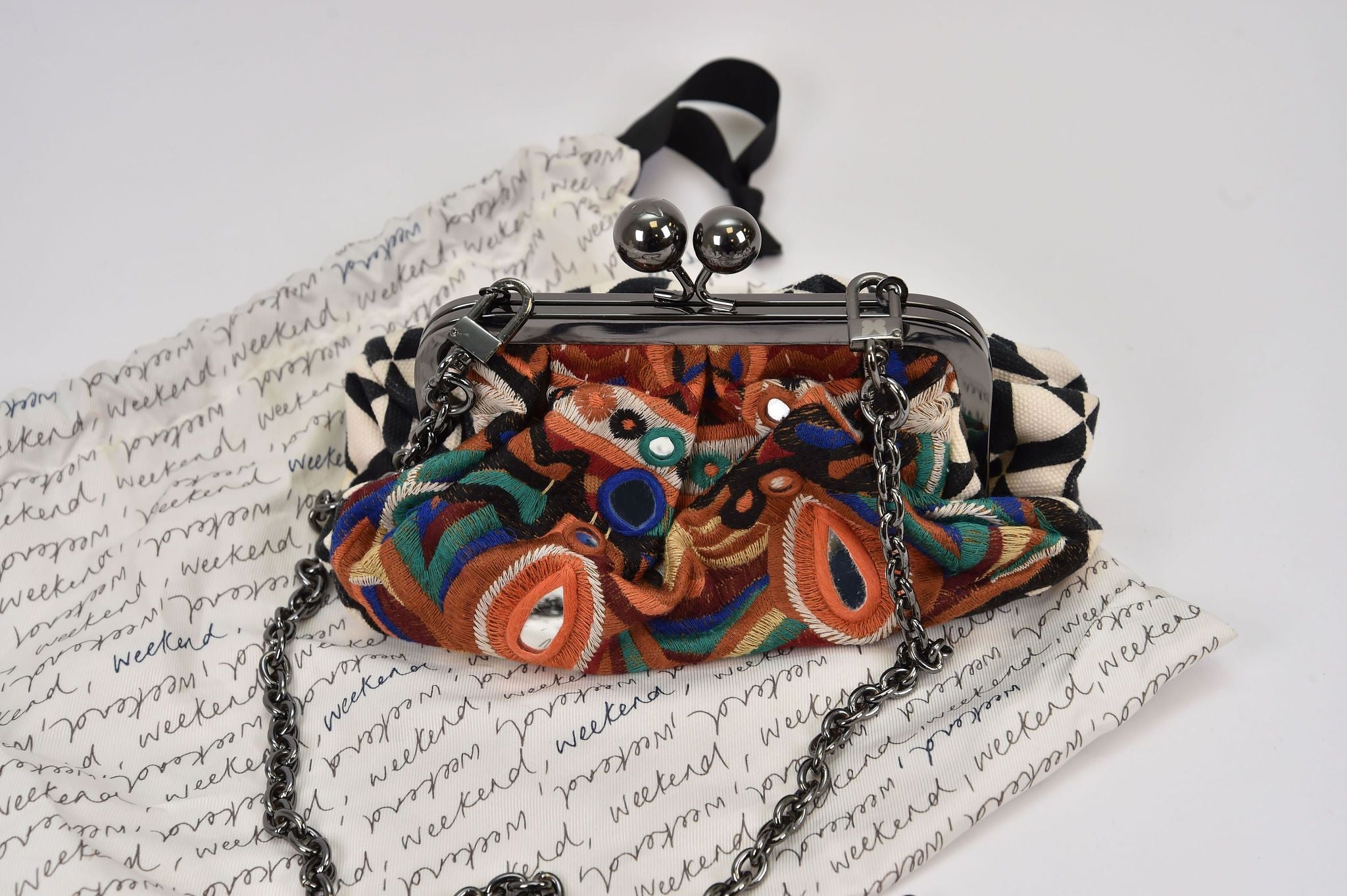 Weekend Max Mara Embroidered Mirror-Work Kisslock Clutch/Shoulder Bag - Image 3