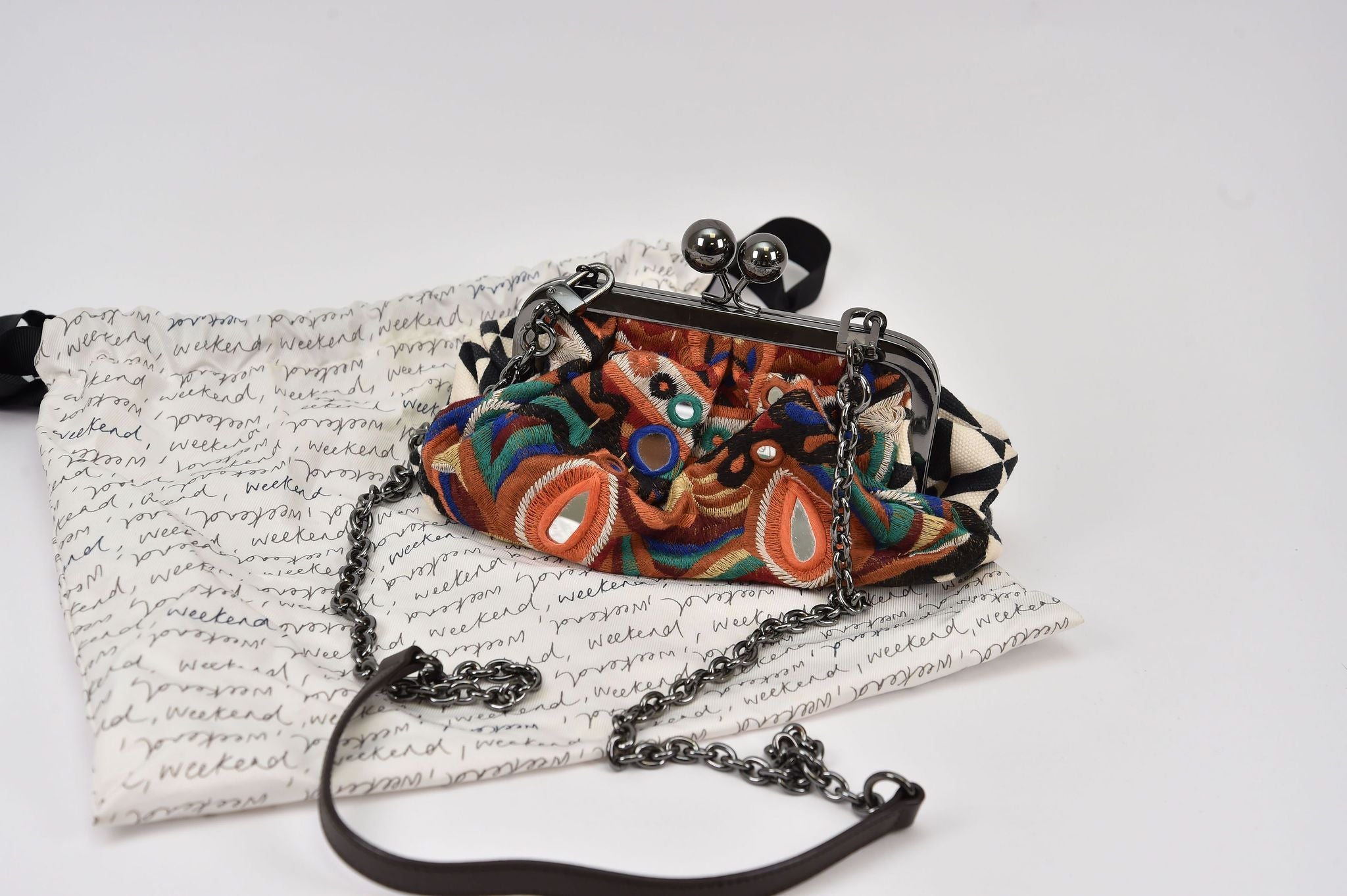 Weekend Max Mara Embroidered Mirror-Work Kisslock Clutch/Shoulder Bag - Image 2
