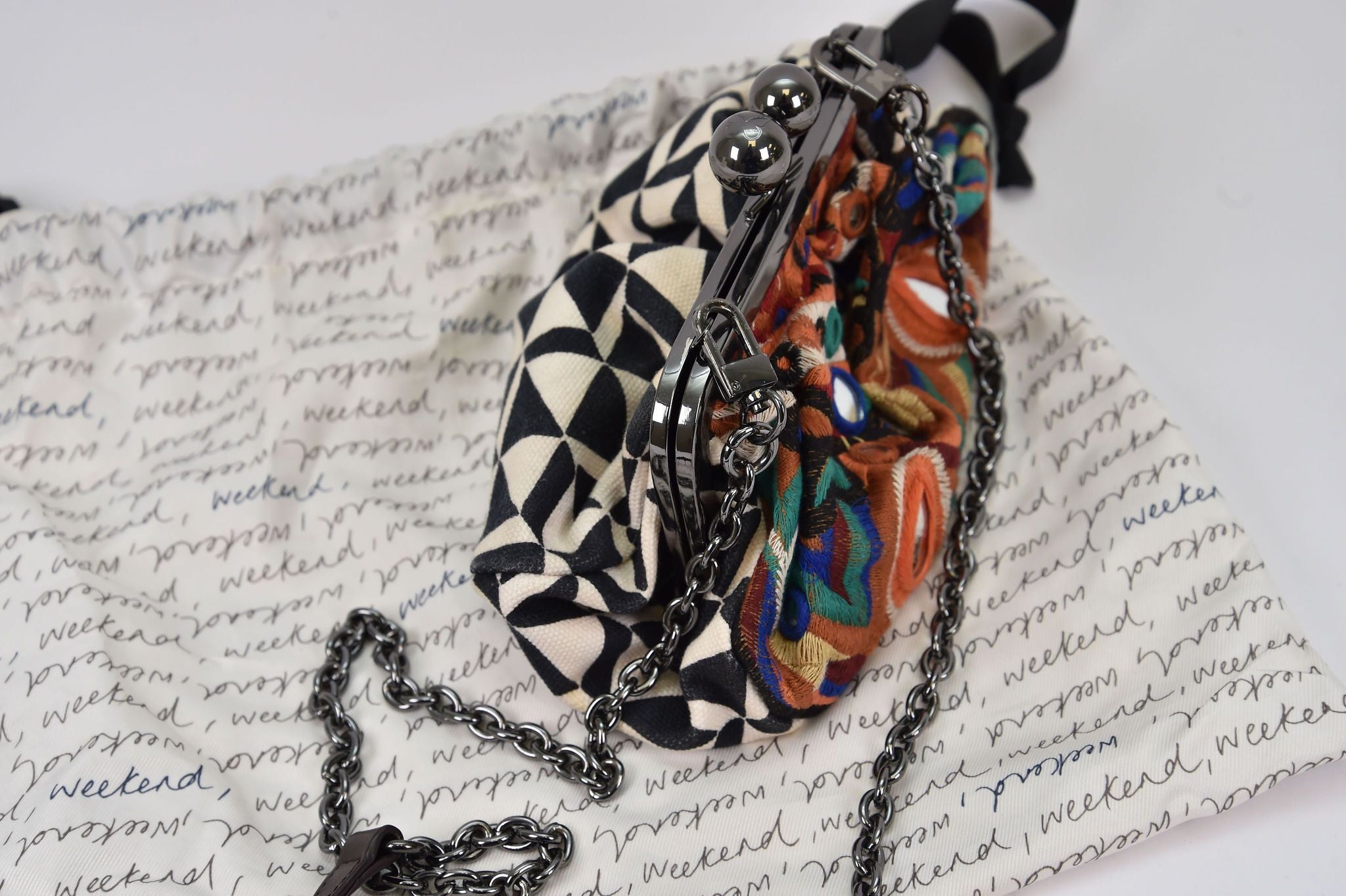 Weekend Max Mara Embroidered Mirror-Work Kisslock Clutch/Shoulder Bag - Image 4