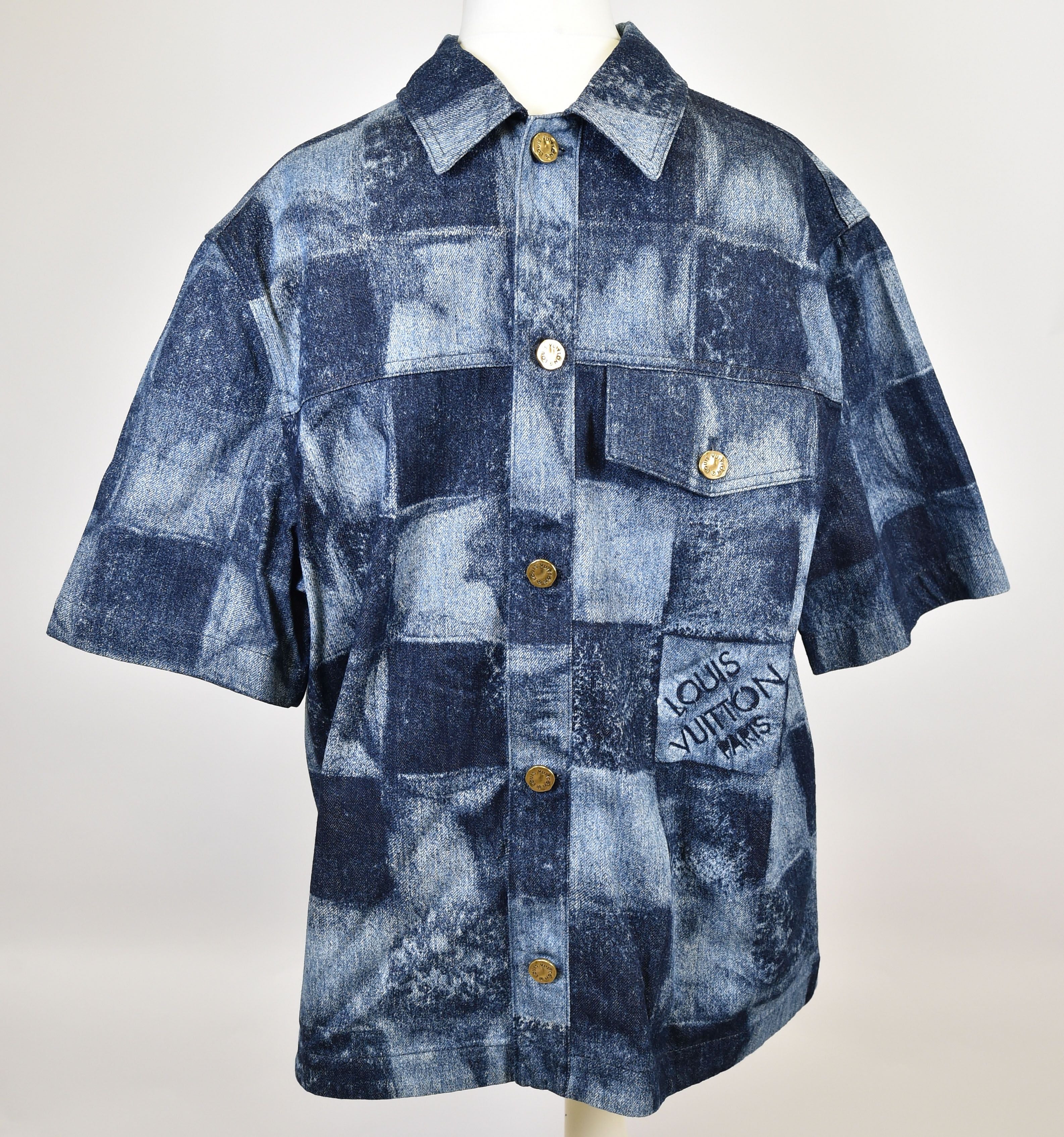 Louis Vuitton Denim Patchwork Print Short-Sleeve Shirt - Image 4