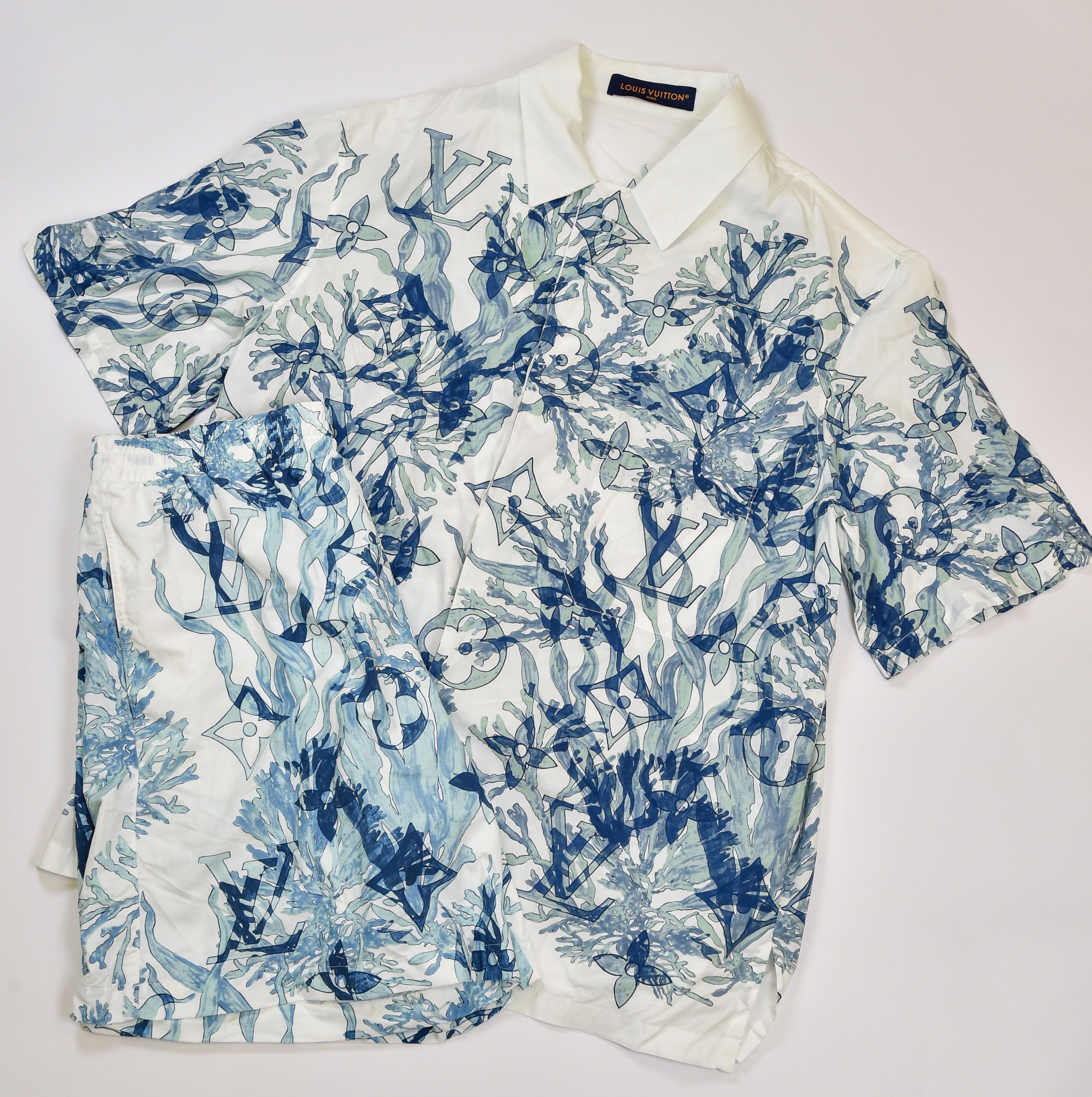Louis Vuitton Coral Monogram Print Shirt and Shorts Set (Riviera/Coral Reef print) - Image 2
